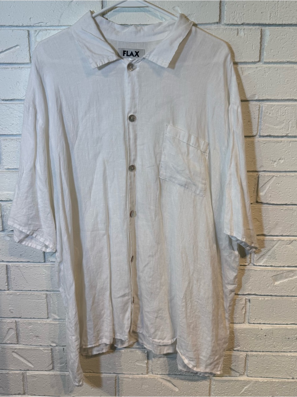 Vintage Flax 100% Linen White Buttondown Shirt Mens L